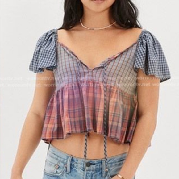 American Eagle Outfitters Tops - American Eagle Outfitters‎ mixed plaid peplum Blue and Red Crop Top size XS